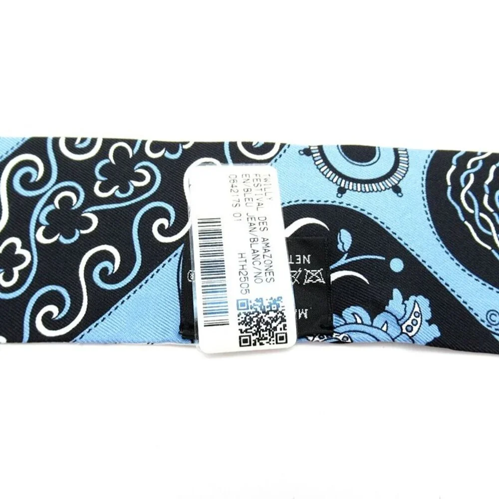 Hermes Twilly Scarf Festival Des Amazones Silk Blue White - Picture 3 of 4